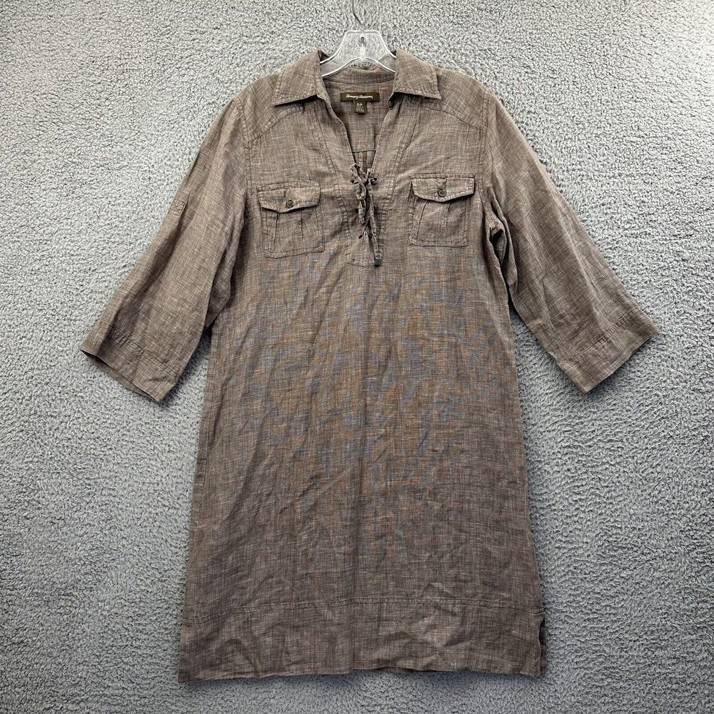 Tommy Bahama 100% Linen Dress Shirt Dress Beach Travel Lagenlook Coastal Women S